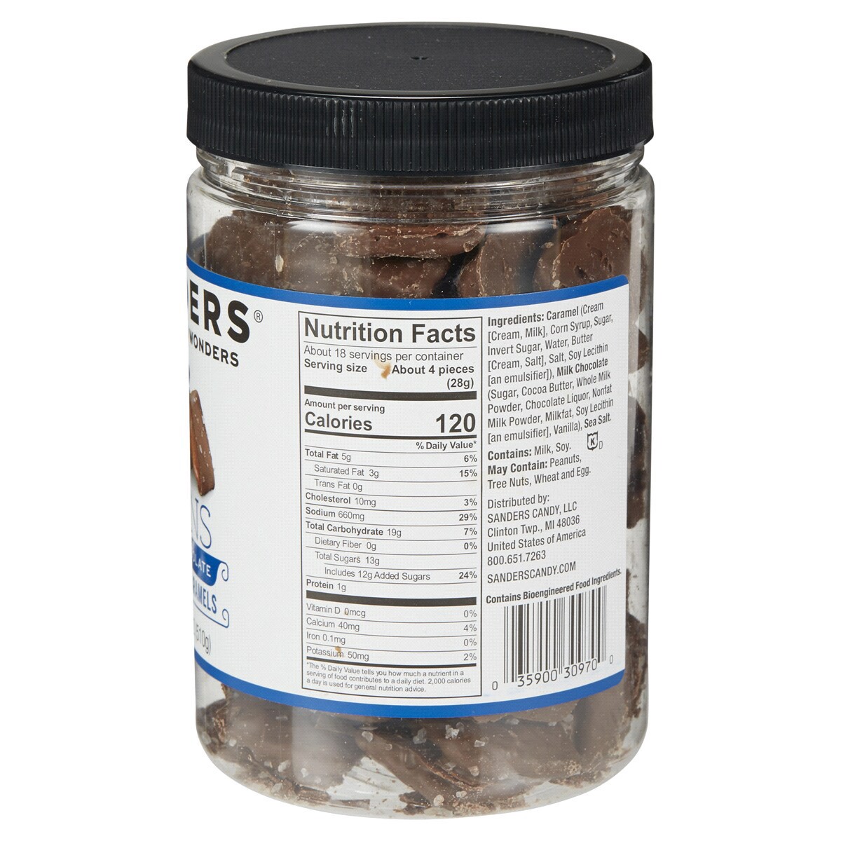 slide 5 of 8, Sanders Thins Milk Chocolate Sea Salt Caramels 18 oz, 18 oz