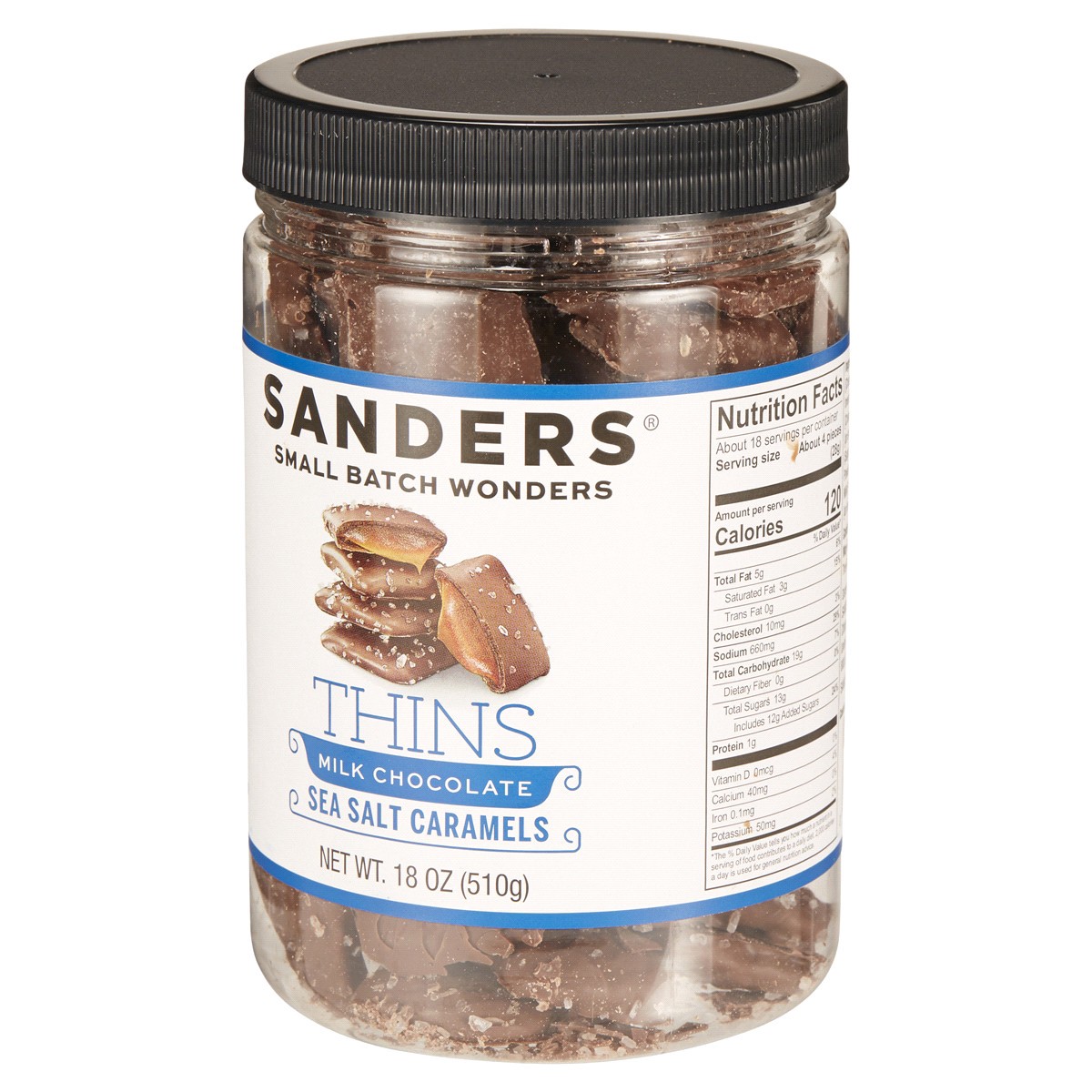 slide 6 of 8, Sanders Thins Milk Chocolate Sea Salt Caramels 18 oz, 18 oz