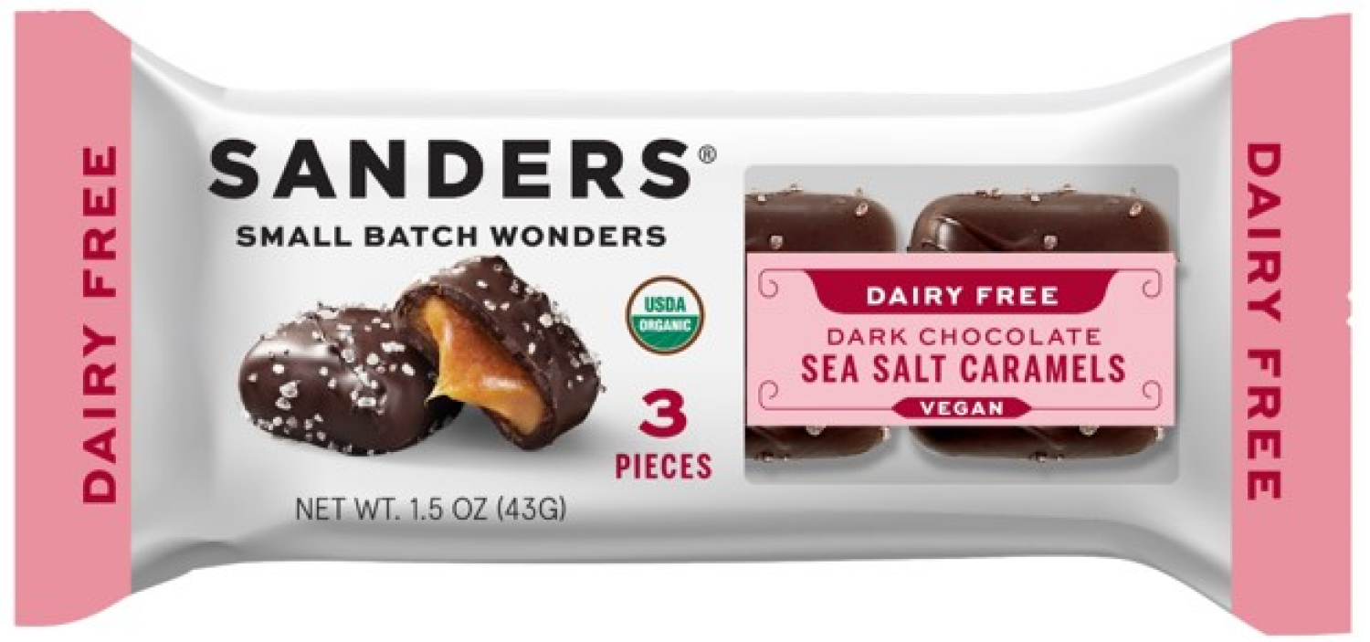 slide 1 of 1, Sanders Dairy Free Dark Chocolate Sea Salt Caramels 3 ea, 3 ct