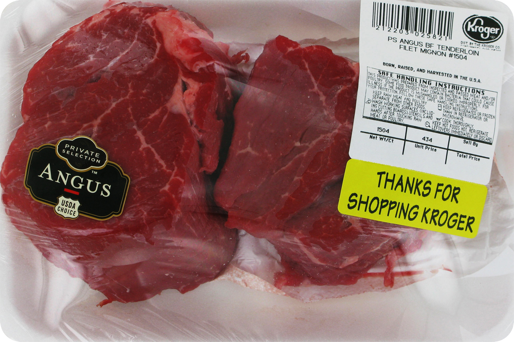 slide 1 of 1, Private Selection Angus Beef Tenderloin Steak (About 3 Steaks Per Pack), per lb