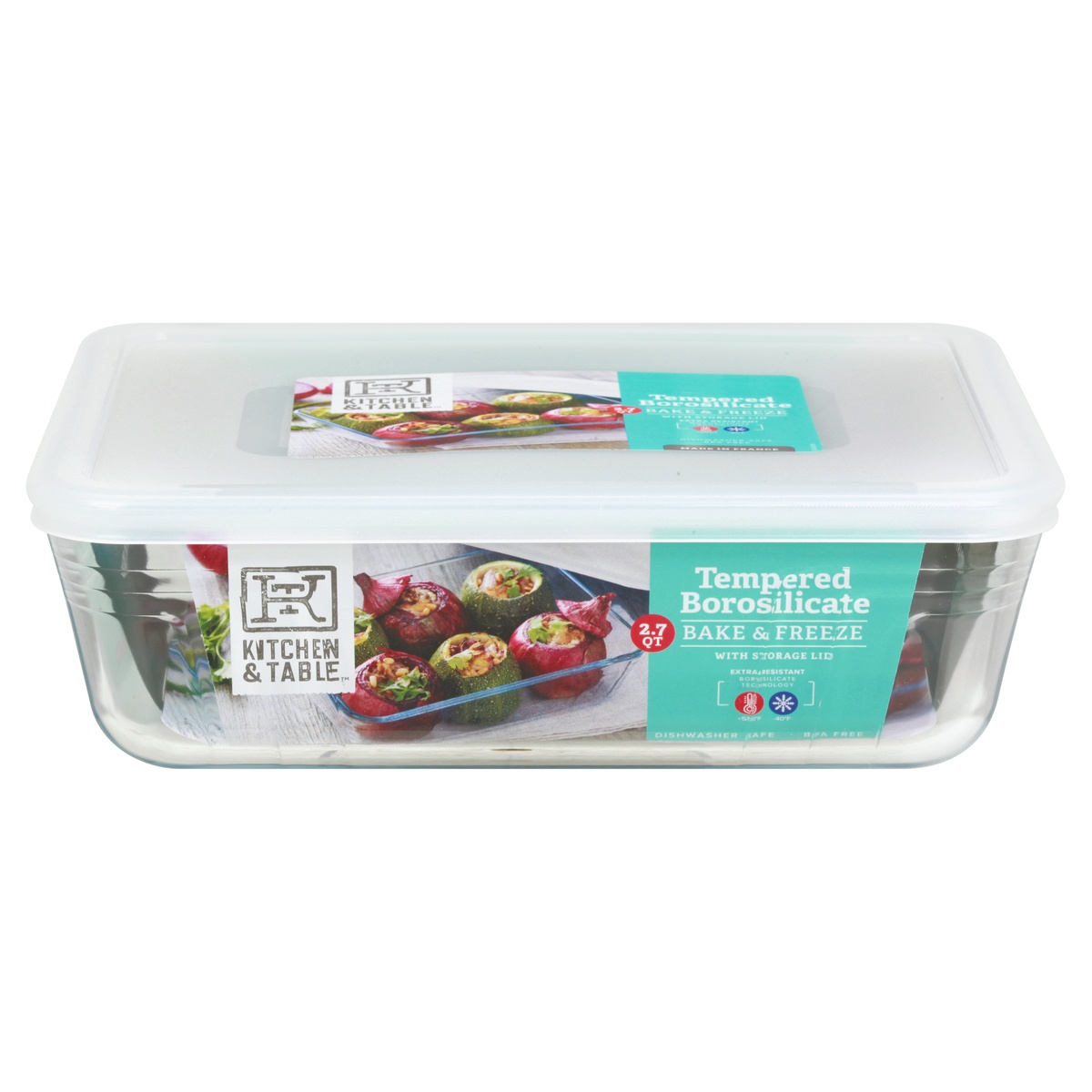 slide 1 of 1, Kitchen & Table Rectangular Tempered Borosilicate Container, 2.7 qt