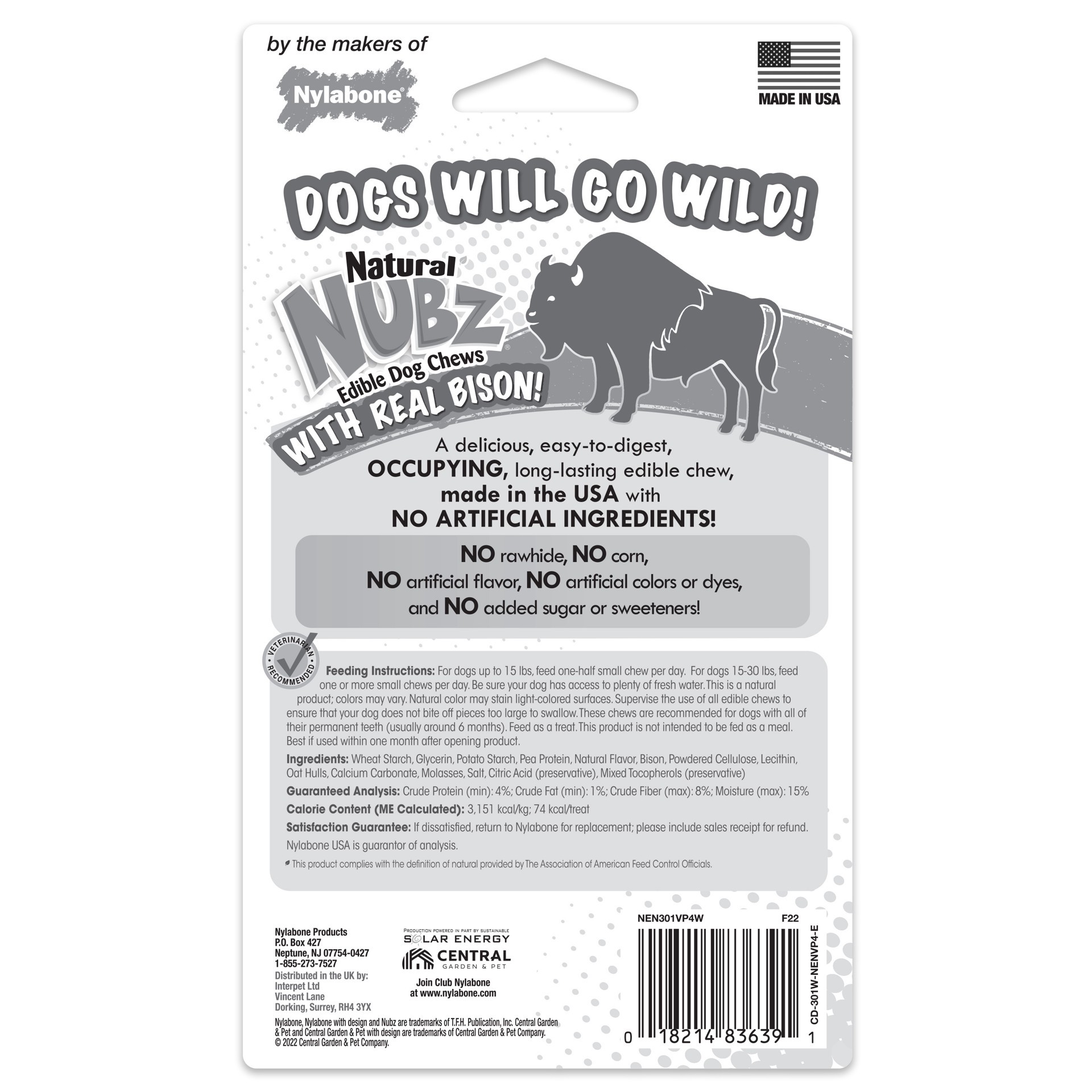 slide 8 of 9, Nylabone Nubz Wild Bison Small Dog Treats, 4 ct