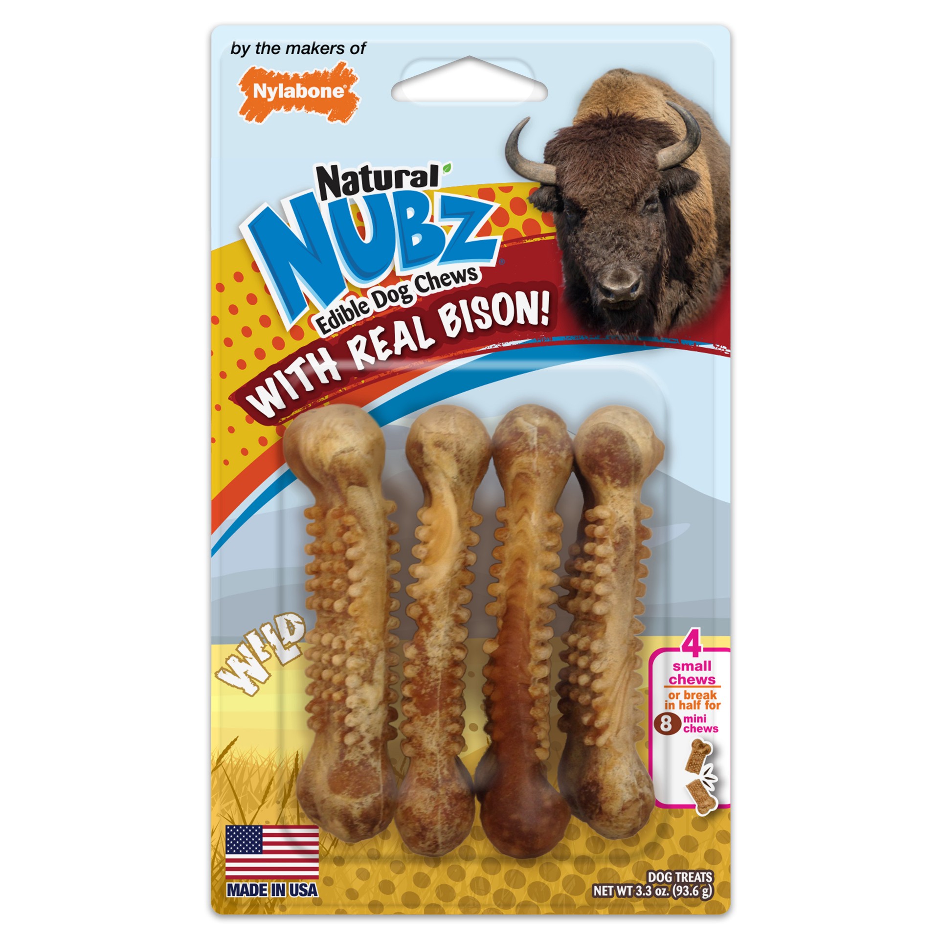 slide 1 of 9, Nylabone Nubz Wild Bison Small Dog Treats, 4 ct