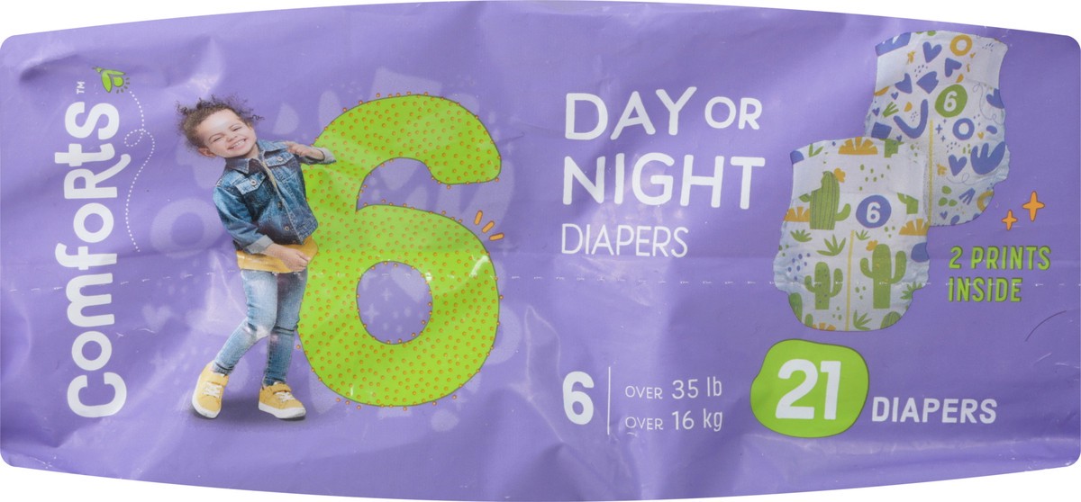 slide 4 of 12, Comforts Size 6 Day Or Night Baby Diapers, 21 ct