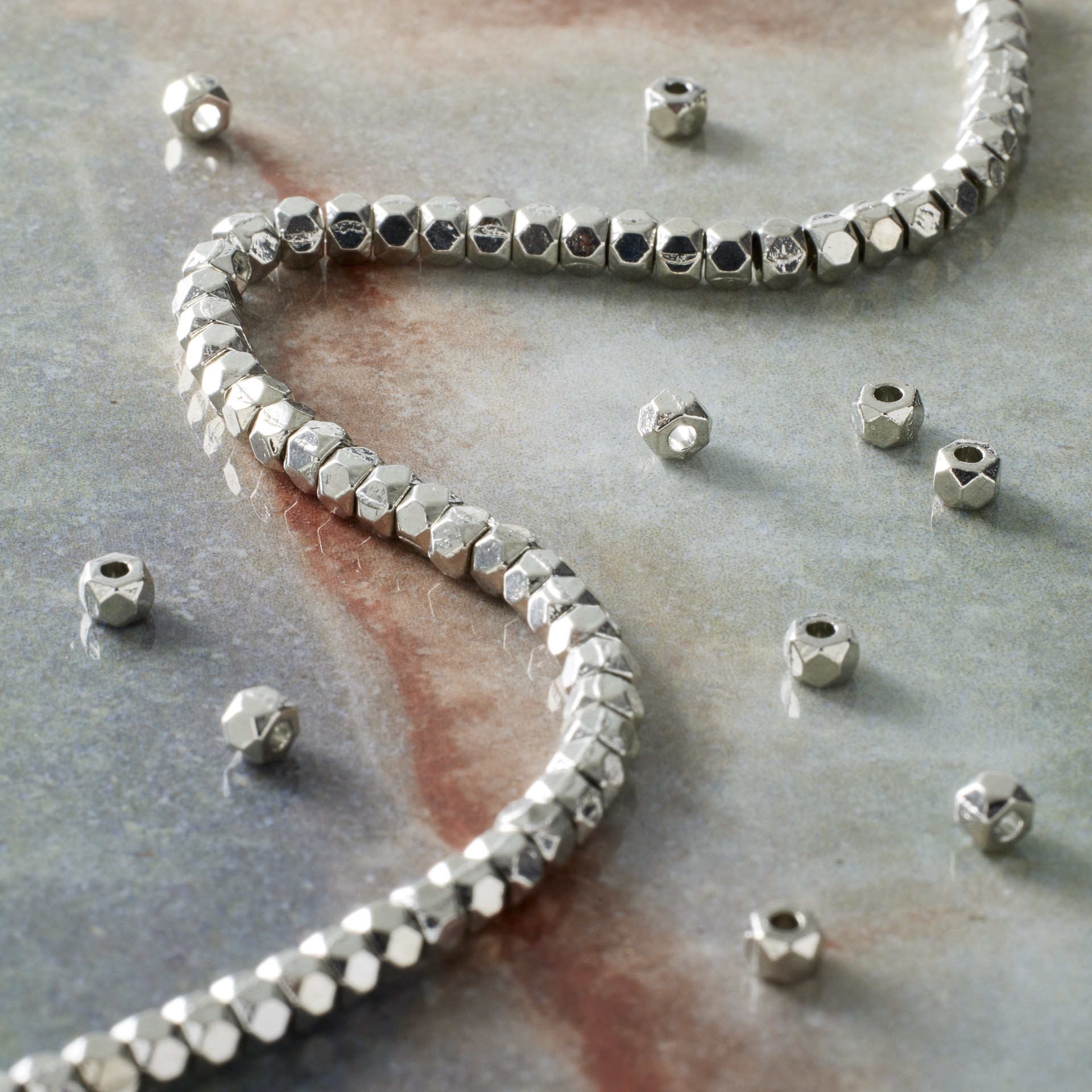 slide 2 of 3, Rhodium Faceted Metal Cube Beads, 3mm By Bead Landing, 3 mm