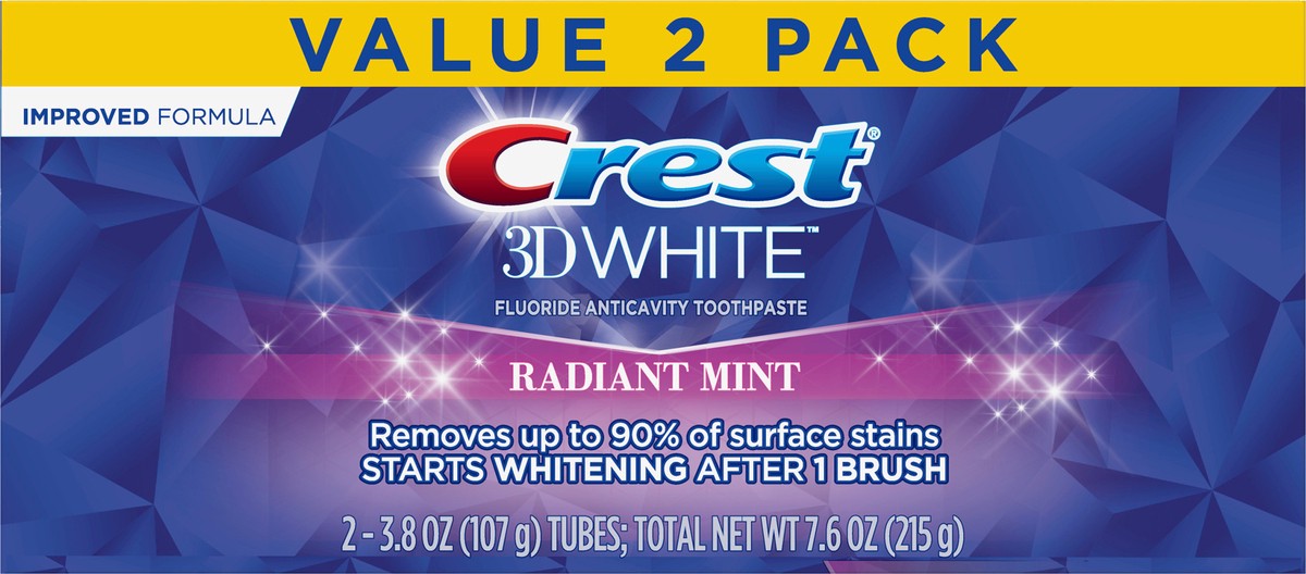 slide 3 of 3, Crest 3D White Fluoride Anticavity Toothpaste, Radiant Mint, 2 ct, 4.1 oz