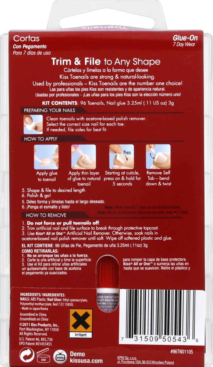 slide 3 of 5, KISS 96 Full-Cover Press-On Toenails, Clear, Short Length, Maximum Speed Nail Glue, 97 Ct., 1 ct