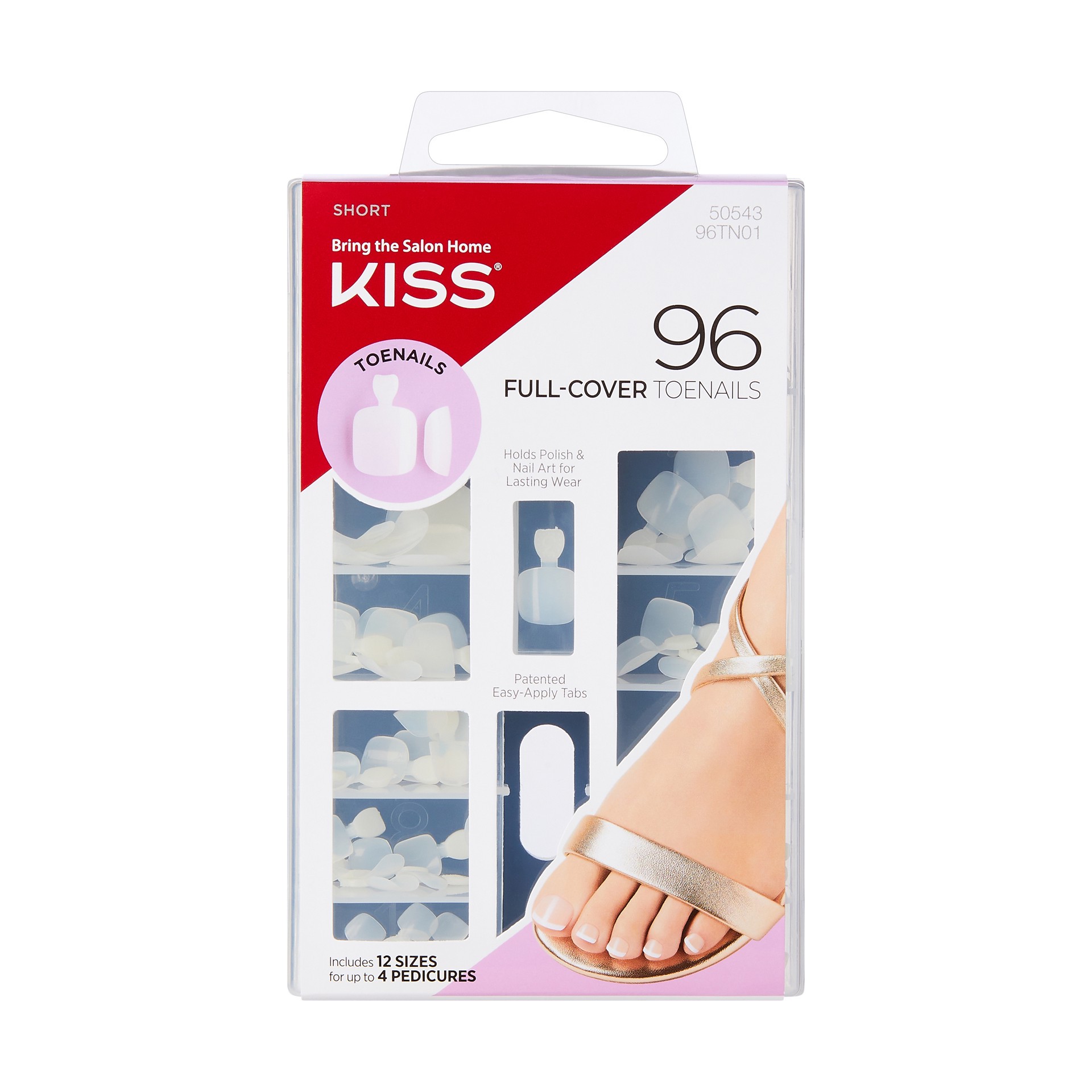 slide 1 of 5, KISS 96 Full-Cover Press-On Toenails, Clear, Short Length, Maximum Speed Nail Glue, 97 Ct., 1 ct