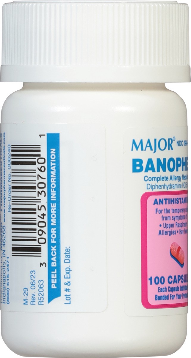 slide 11 of 13, Major 50 mg Banophen 100 Capsules, 50 mg, 100 ct