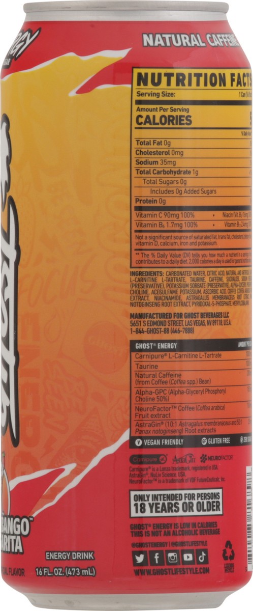 slide 13 of 13, Ghost Sugar-Free Energy Drink, Strawbango Margarita, 16 fl oz 1 Aluminum Can, 16 fl oz