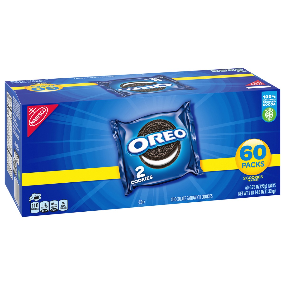 slide 4 of 9, OREO Chocolate Sandwich Cookies, 60 Snack Packs (2 Cookies Per Pack), 46.80 oz