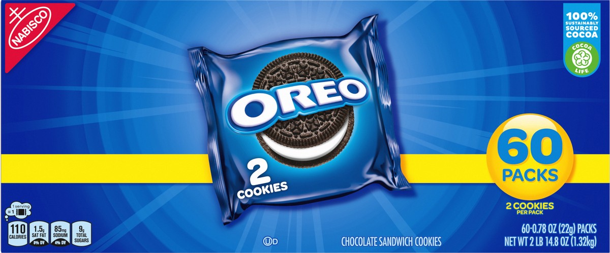 slide 3 of 9, OREO Chocolate Sandwich Cookies, 60 Snack Packs (2 Cookies Per Pack), 46.80 oz