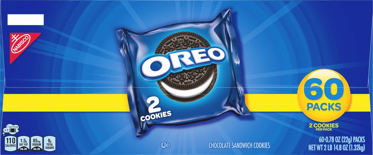 slide 9 of 9, OREO Chocolate Sandwich Cookies, 60 Snack Packs (2 Cookies Per Pack), 46.80 oz