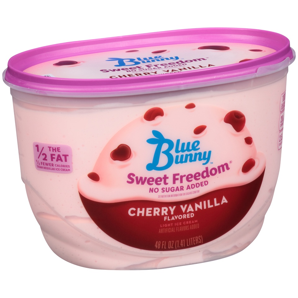 slide 1 of 1, Blue Bunny Sweet Freedom No Sugar Added Cherry Vanilla Flavored Light Ice Cream, 48 oz