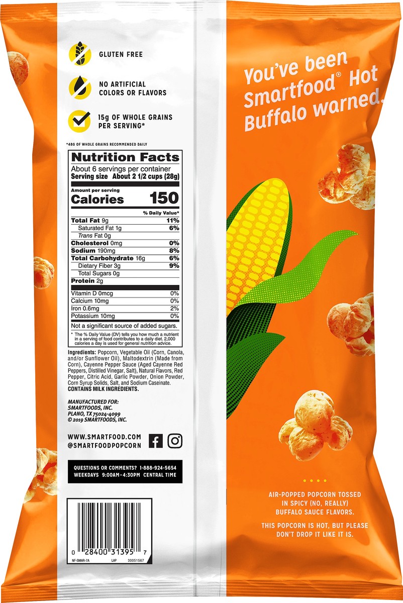 slide 2 of 7, Smartfood Hot Buffalo Popcorn 6.25 oz, 6.25 oz