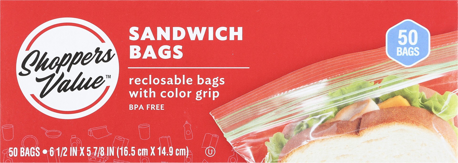 slide 1 of 1, Shoppers Value Reclosable Sandwich Bags, 50 ct