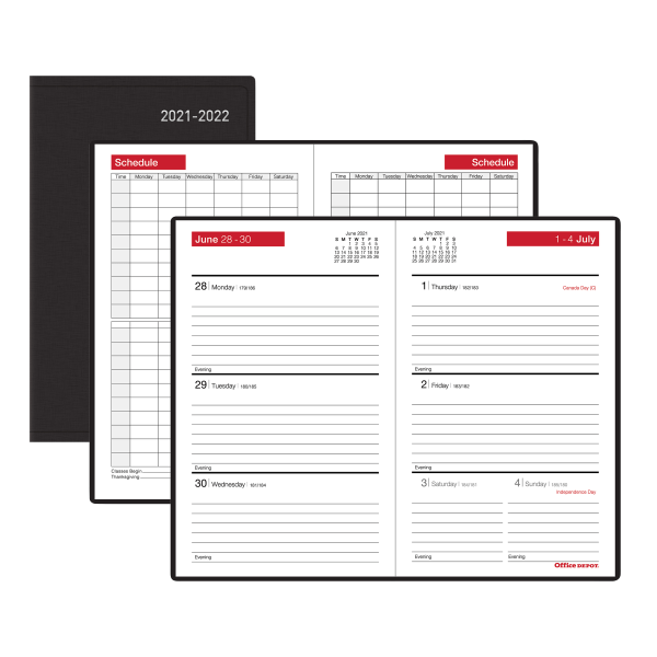 slide 1 of 4, Office Depot Brand Weekly Academic Planner, 4'' X 6-3/8'', 30% Recycled, Black, July 2021 To June 2022, 1 ct