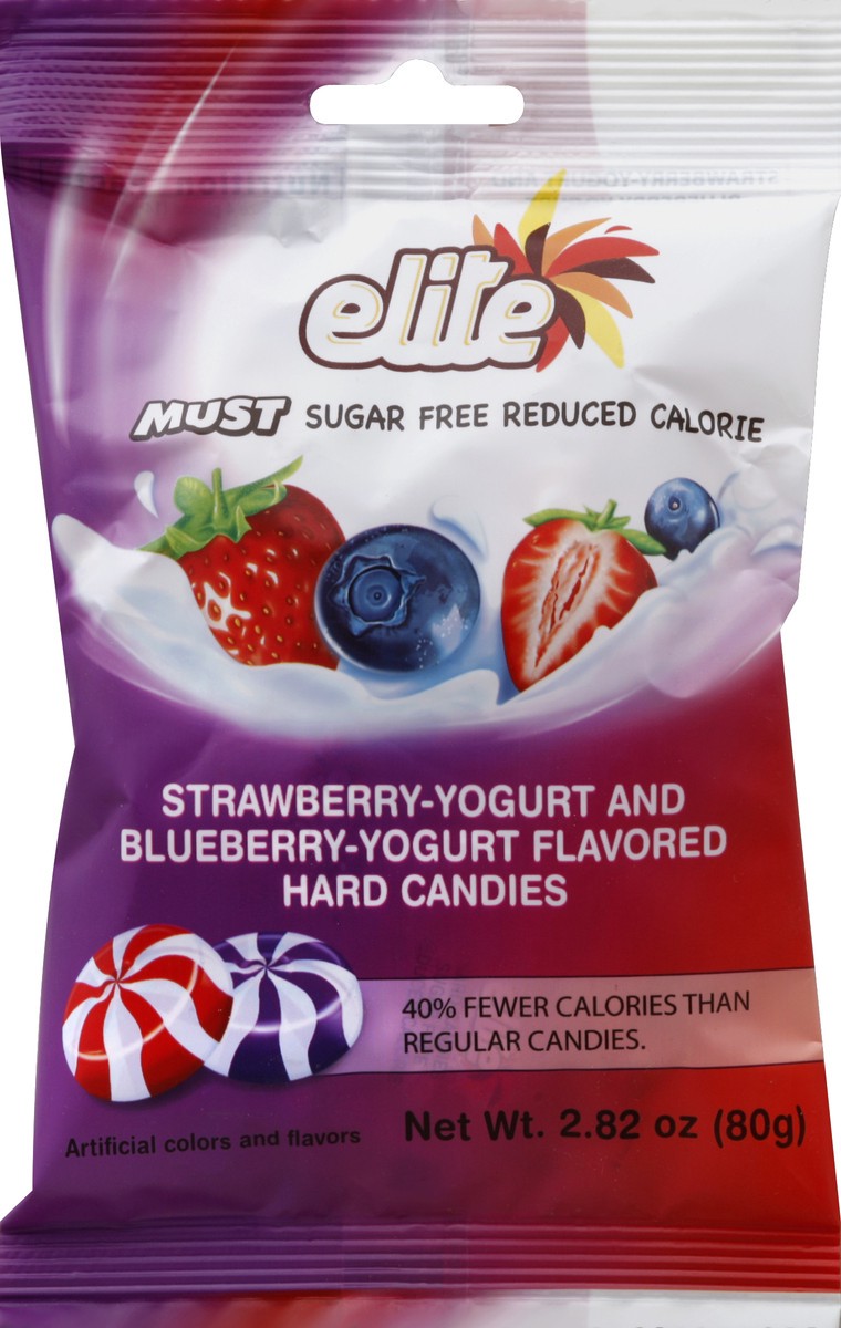 slide 3 of 3, Elite Must Sugar Free Hard Candies Strawberry-Yogurt And Blueberry-Yogurt Flavored, 2.8 oz