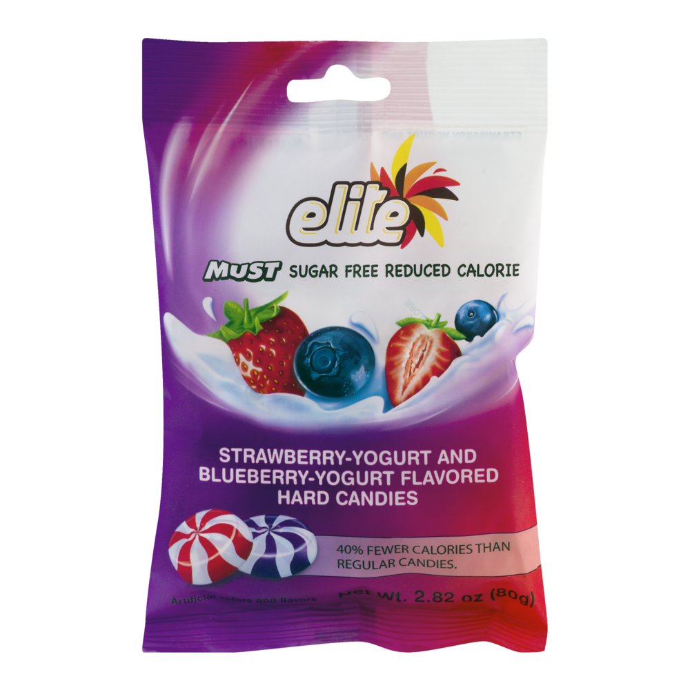 slide 1 of 3, Elite Must Sugar Free Hard Candies Strawberry-Yogurt And Blueberry-Yogurt Flavored, 2.8 oz