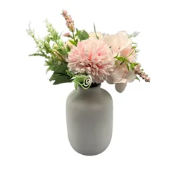 New View Pink Florals In Ceramic White Vase