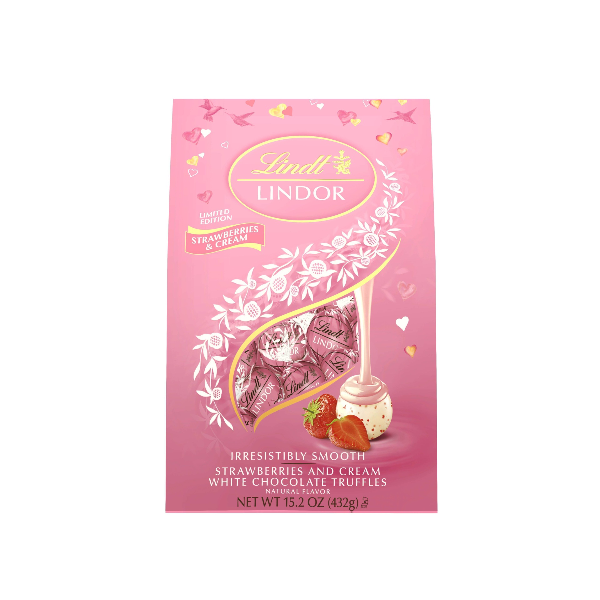 slide 1 of 1, Lindt Lindor Valentine Strawberries & Cream White Chocolate Truffles, 15.2 oz