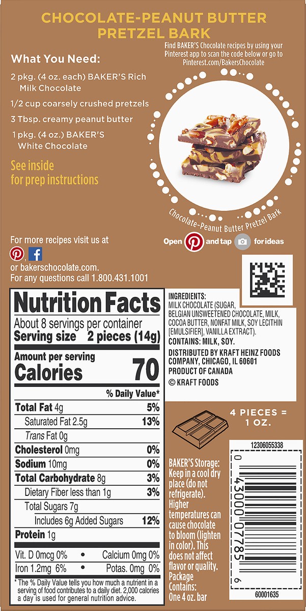 slide 4 of 14, Baker's Premium Milk Chocolate Baking Bar, 4 oz Box, 4 oz