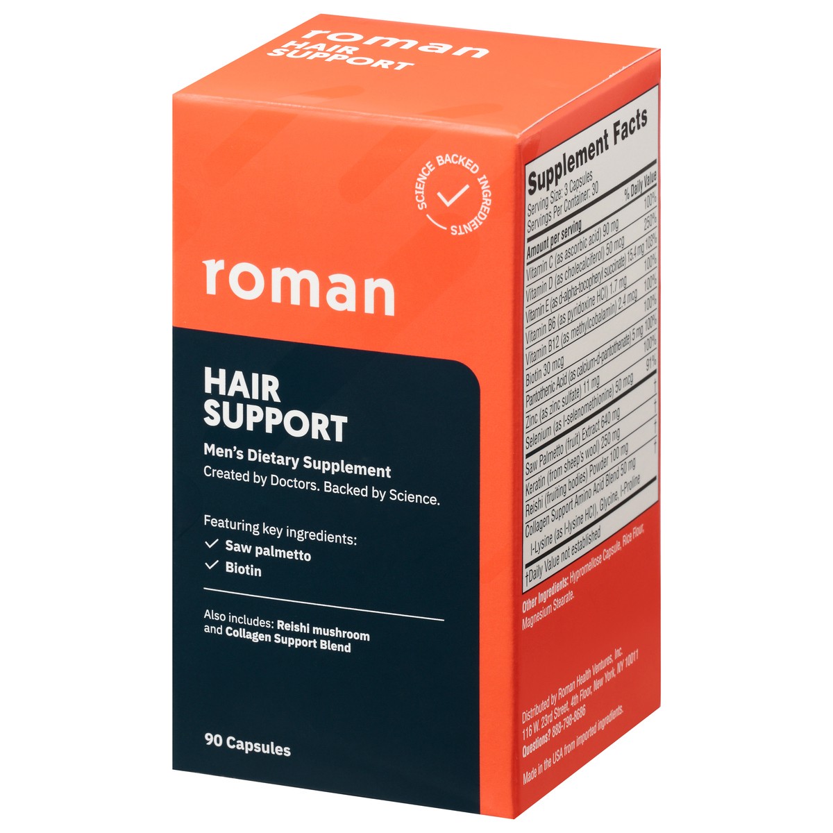 slide 4 of 9, Roman Hair Support, Capsules, 90 ct