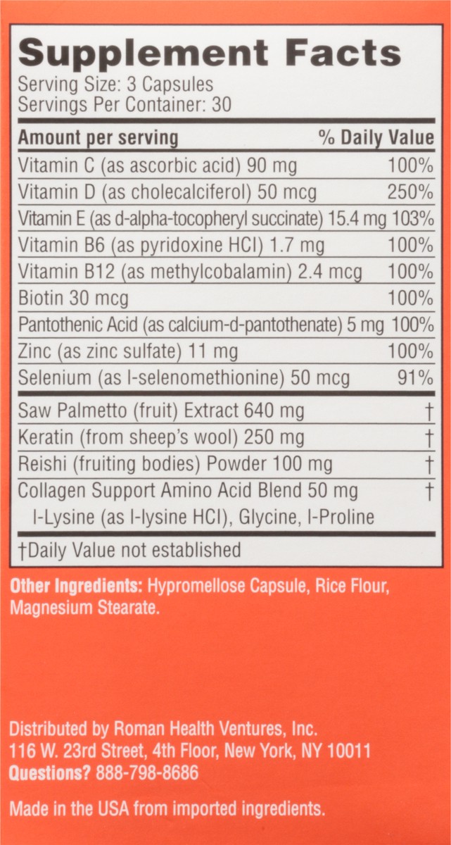 slide 3 of 9, Roman Hair Support, Capsules, 90 ct