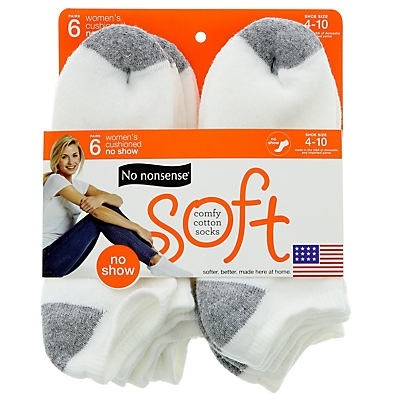 slide 1 of 1, No Nonsense Everyday Comfort Women's No Show Socks - White, 6 ct; size 4-10