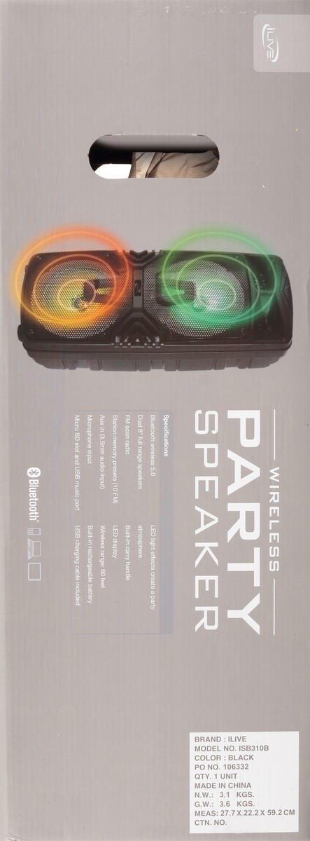 slide 11 of 11, iLive Wireless Party Speaker 1 ea, 1 ct