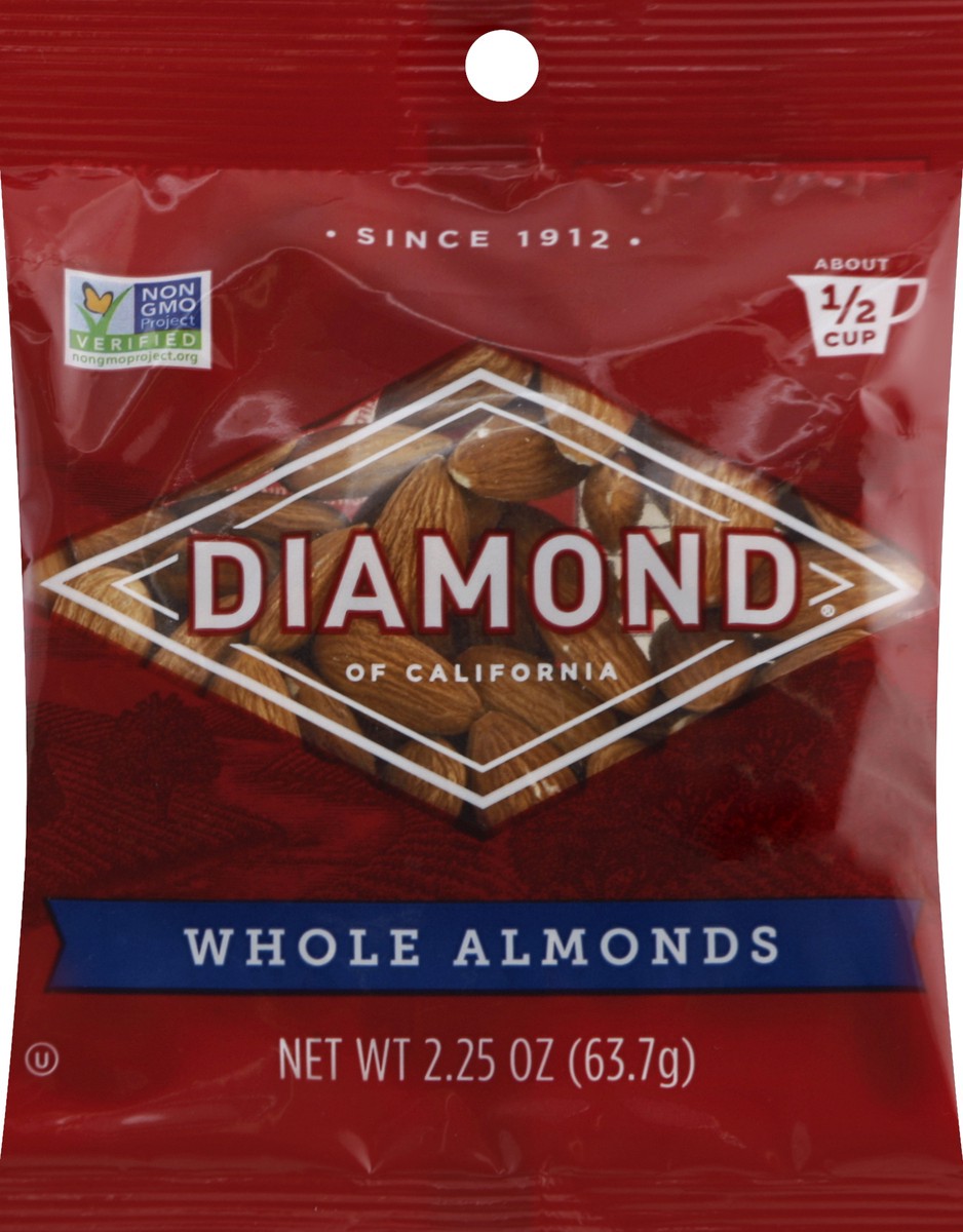 slide 1 of 8, Diamond Whole Almonds Peg Nuts, 2.25 oz