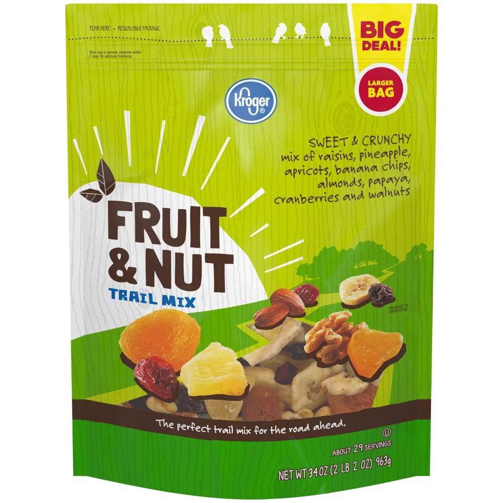 slide 4 of 4, Kroger Fruit & Nut Trail Mix, 34 oz