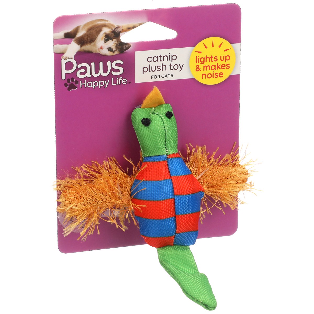 slide 3 of 8, Paws Happy Life Bird Catnip Plush Toy For Cats, Lights Up & Makes Noise, 1 ct