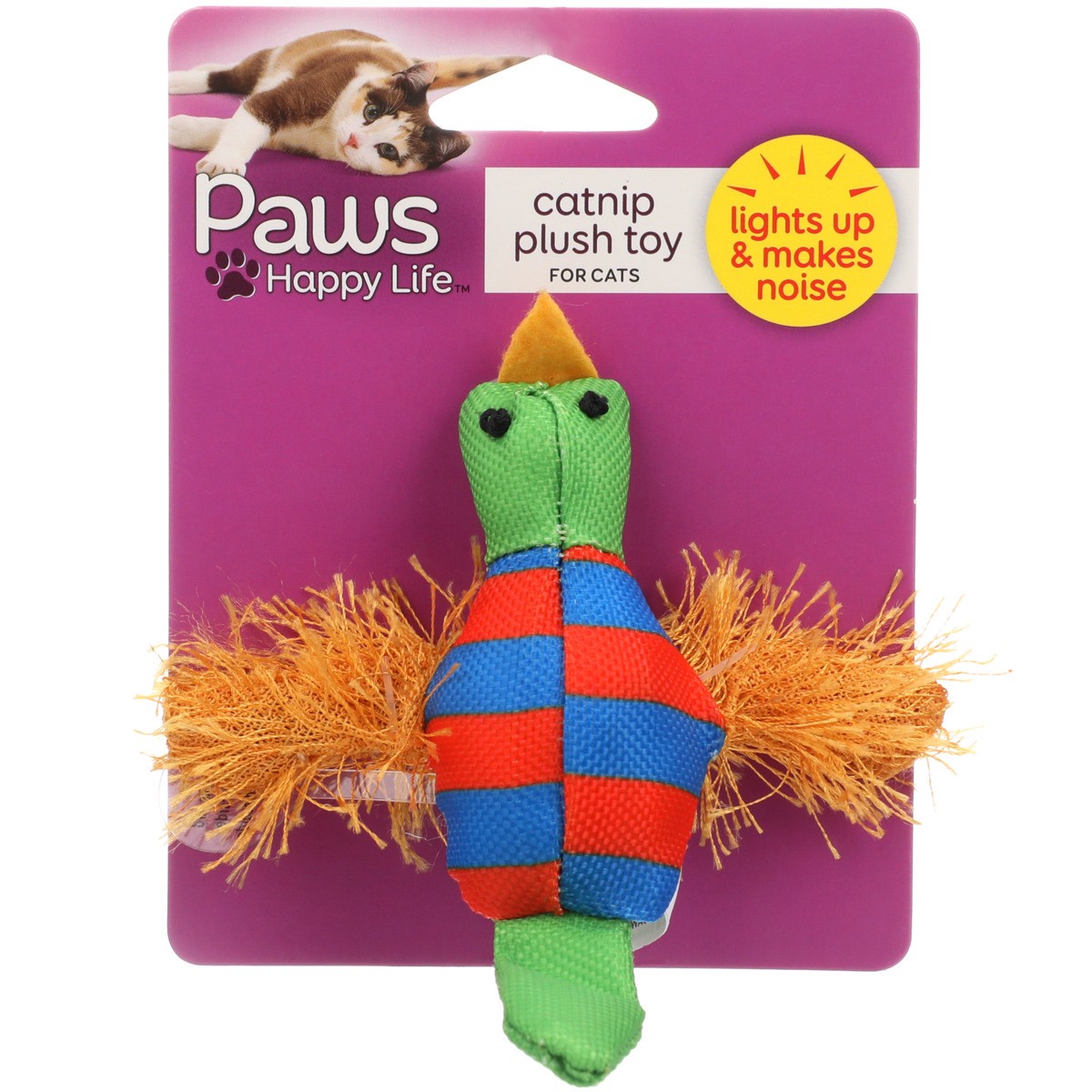 slide 5 of 8, Paws Happy Life Bird Catnip Plush Toy For Cats, Lights Up & Makes Noise, 1 ct