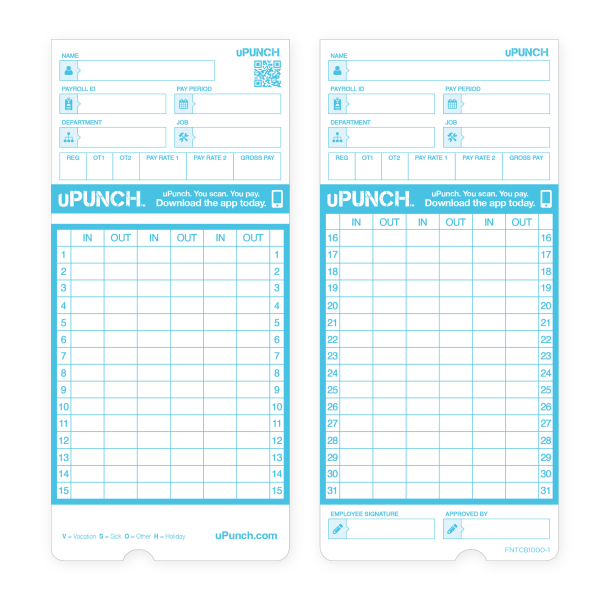 slide 2 of 3, Upunch Pay-To-Punch Time Cards For Sb1200 Time Clock, 3-7/16"" X 7-7/16"", Pack Of 100 Cards, 100 ct