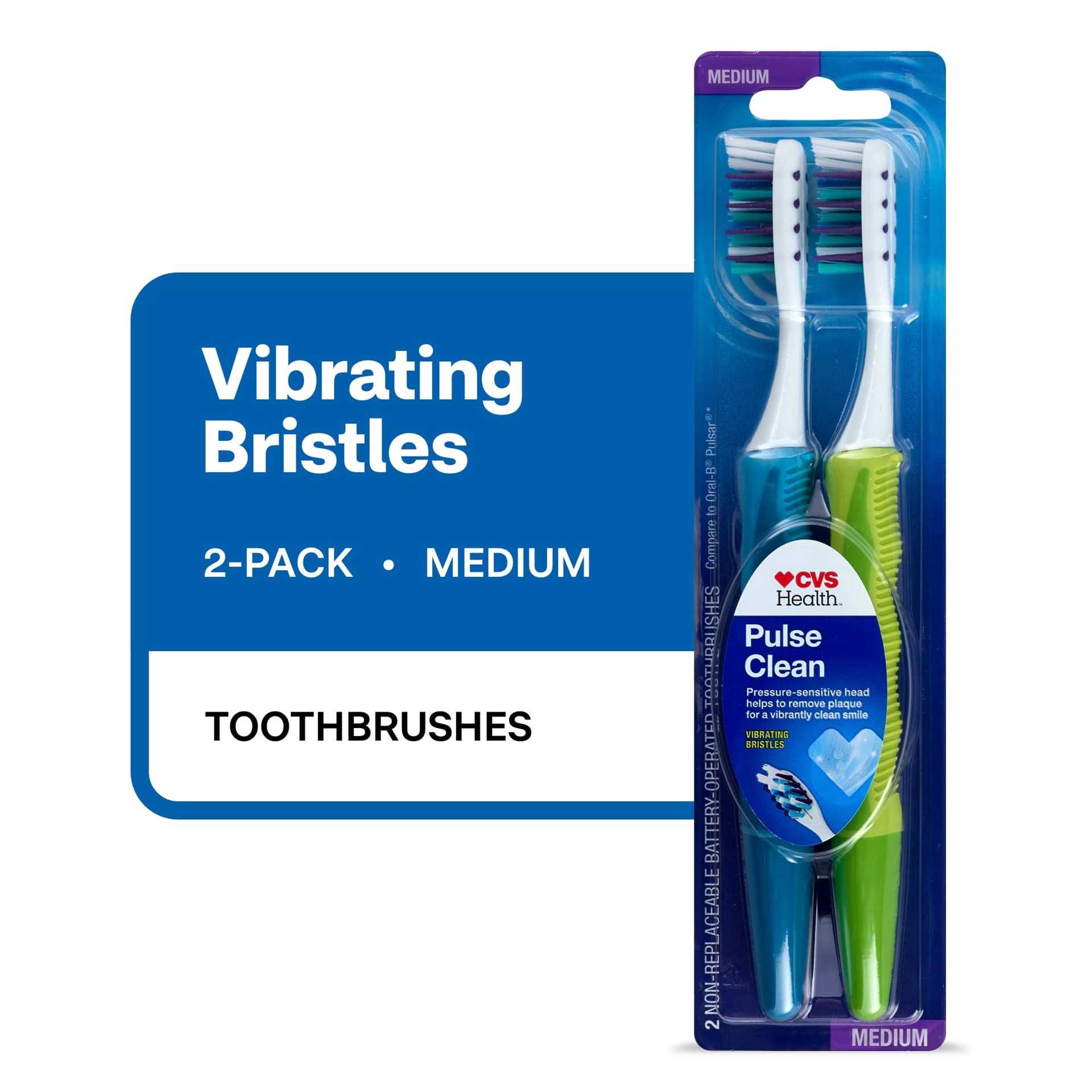 slide 1 of 1, CVS Health Pulse Clean Toothbrush, Medium Bristle, 2 Ct, 1 ct