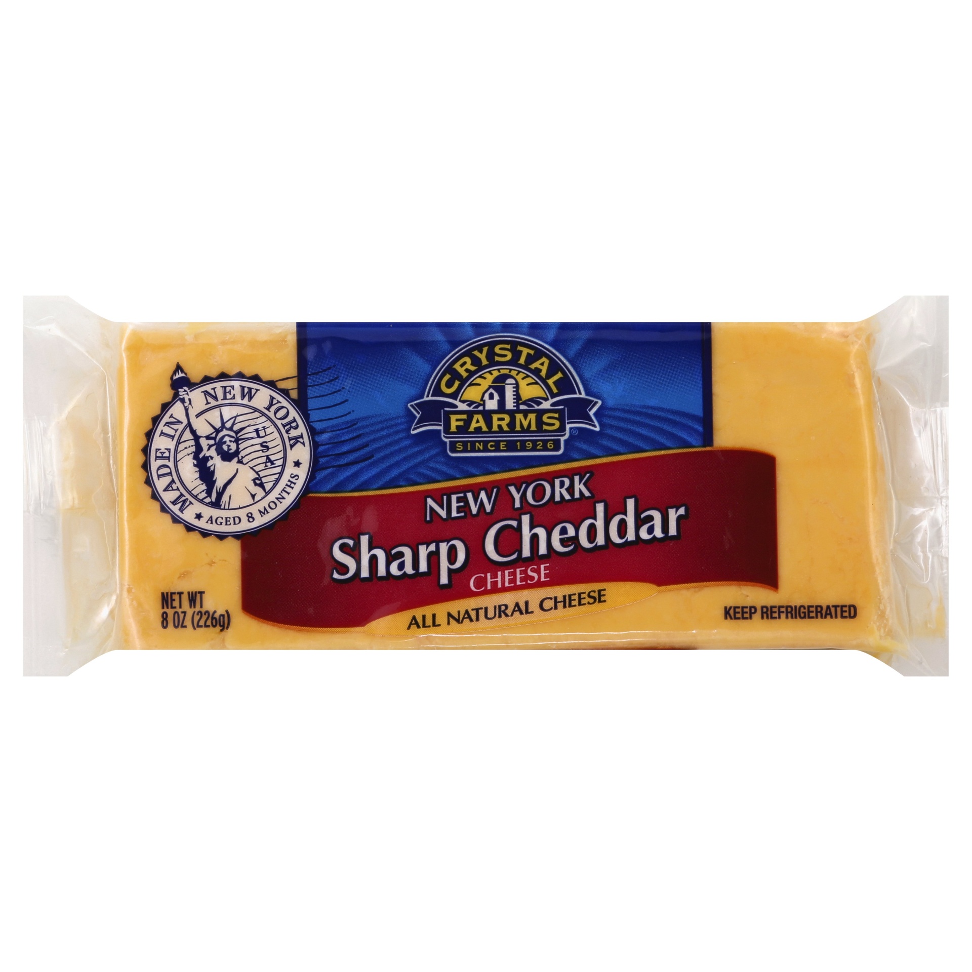 slide 1 of 1, Crystal Farms Cheddar New York Sharp Cheese, 8 oz