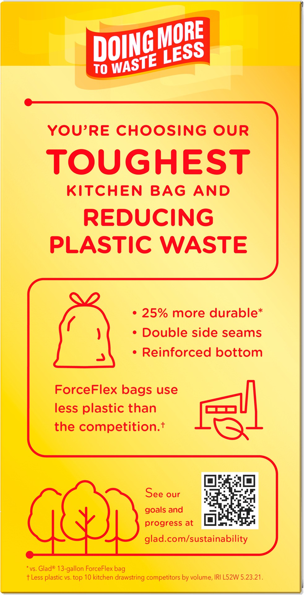 slide 4 of 5, Glad ForceFlex MaxStrength Tall Kitchen Drawstring Trash Bags, 13 Gallon, Fresh Clean Scent with Febreze Freshness, 40 Count, 40 ct
