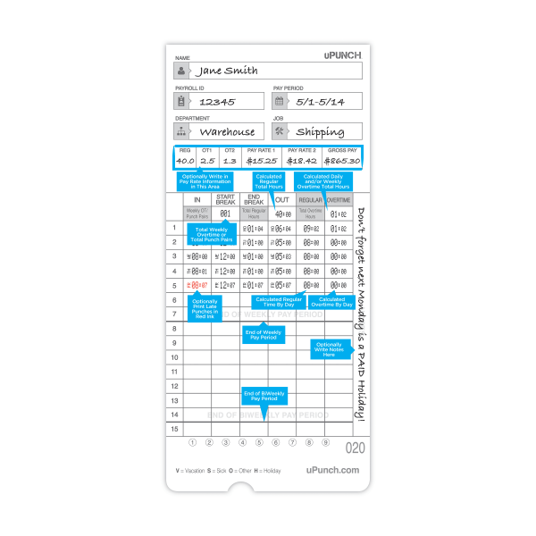 slide 3 of 3, Upunch Time Cards, 2-Sided, 3.5"" X 7.5"", Gray, Pack Of 100, Hntcl2100, 100 ct