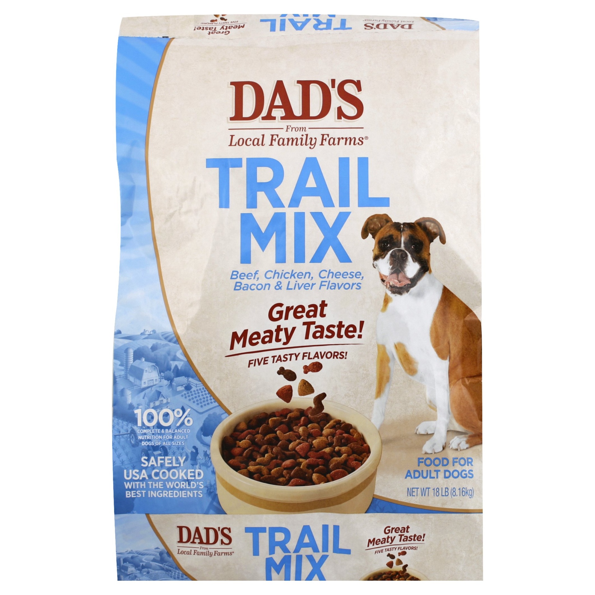 slide 1 of 1, Dad's Food For Adult Dogs Trail Mix Beef Chicken Cheese Bacon & Liver Flavors, 18 lb