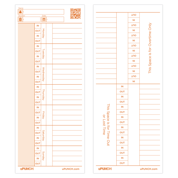 slide 3 of 3, Upunch Time Cards For Pk1100 Time Clock, 3-7/16"" X 8-1/4"", Pack Of 100 Cards, 100 ct