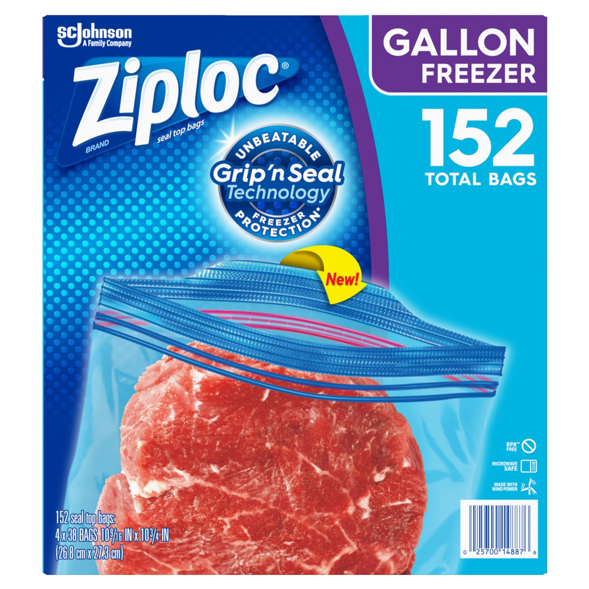 slide 1 of 2, Ziploc Double Zipper Gallon Freezer Bags, 152 ct; 1 gal