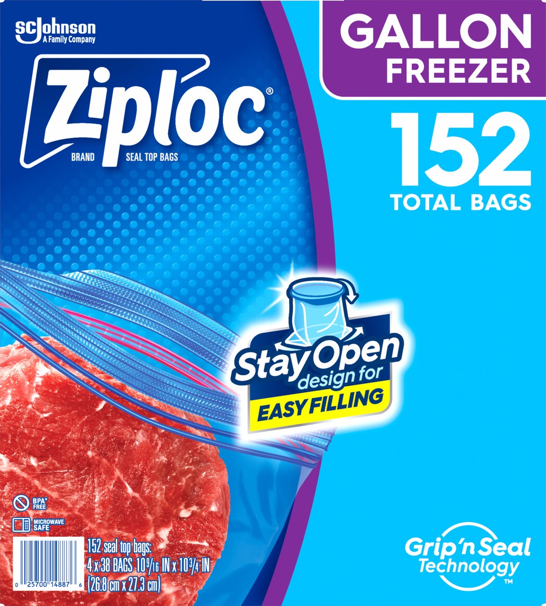 slide 3 of 9, Ziploc Seal Top Freezer Bag, Gallon, 38 count, 4 pack, 4 ct