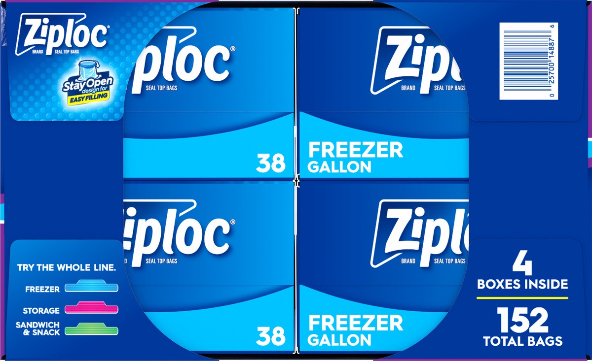 slide 4 of 9, Ziploc Seal Top Freezer Bag, Gallon, 38 count, 4 pack, 4 ct