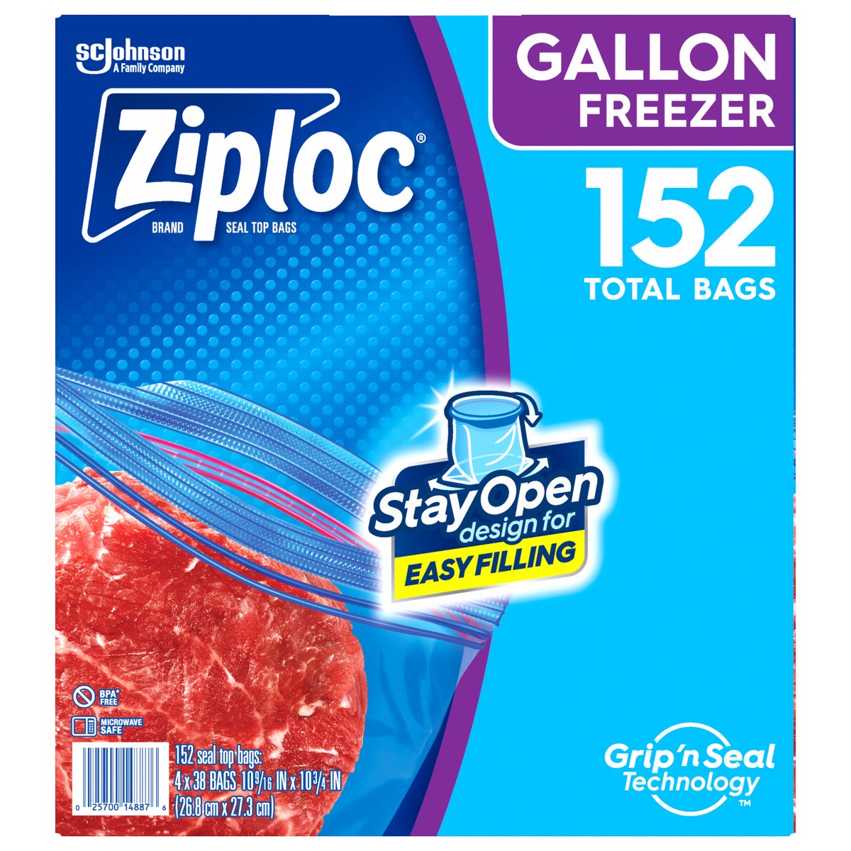 slide 6 of 9, Ziploc Seal Top Freezer Bag, Gallon, 38 count, 4 pack, 4 ct