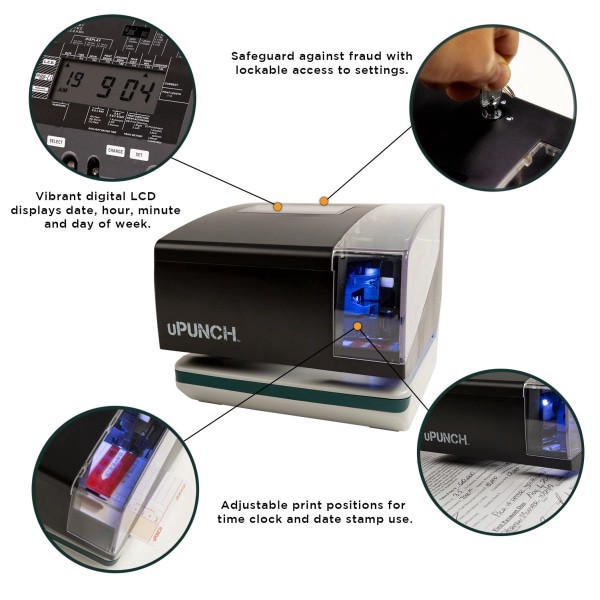 slide 6 of 6, Upunch Digital Time Clock And Date Stamp Bundle, Unlimited Employees, 8""H X 6-13/16""W X 6""W, Black, 1 ct