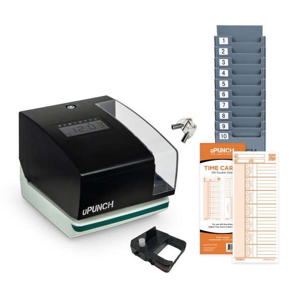 slide 1 of 6, Upunch Digital Time Clock And Date Stamp Bundle, Unlimited Employees, 8""H X 6-13/16""W X 6""W, Black, 1 ct