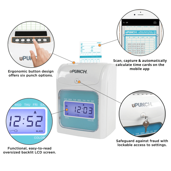slide 5 of 6, Upunch Sb1200 Electronic Auto-Align Punch Time Clock Bundle, Unlimited Employees, 12""H X 11""W X 16""D, 1 ct