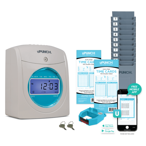slide 2 of 6, Upunch Sb1200 Electronic Auto-Align Punch Time Clock Bundle, Unlimited Employees, 12""H X 11""W X 16""D, 1 ct