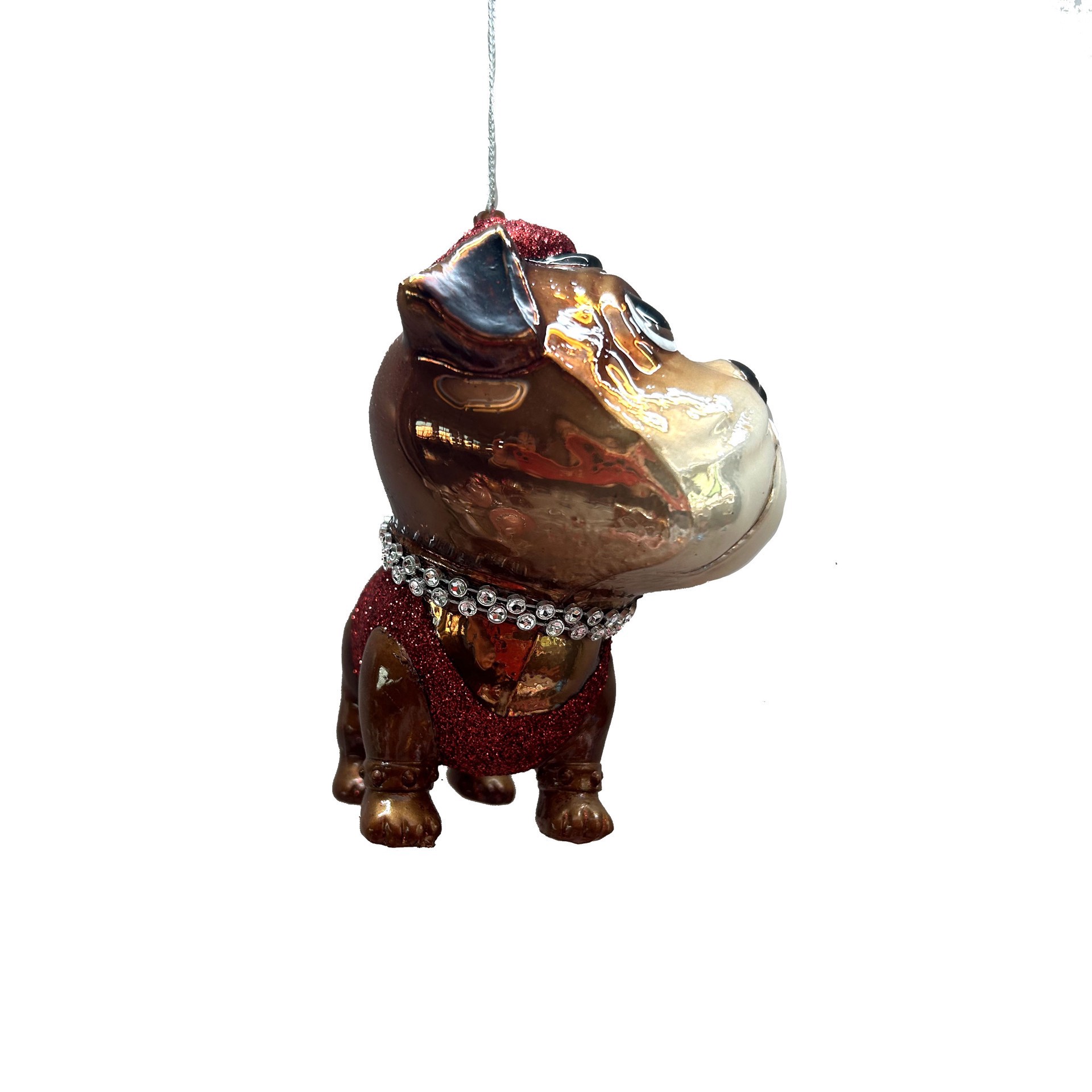 slide 2 of 3, 4" Brown & Red Bulldog With Bling Glass Ornament By Ashland, 4 in